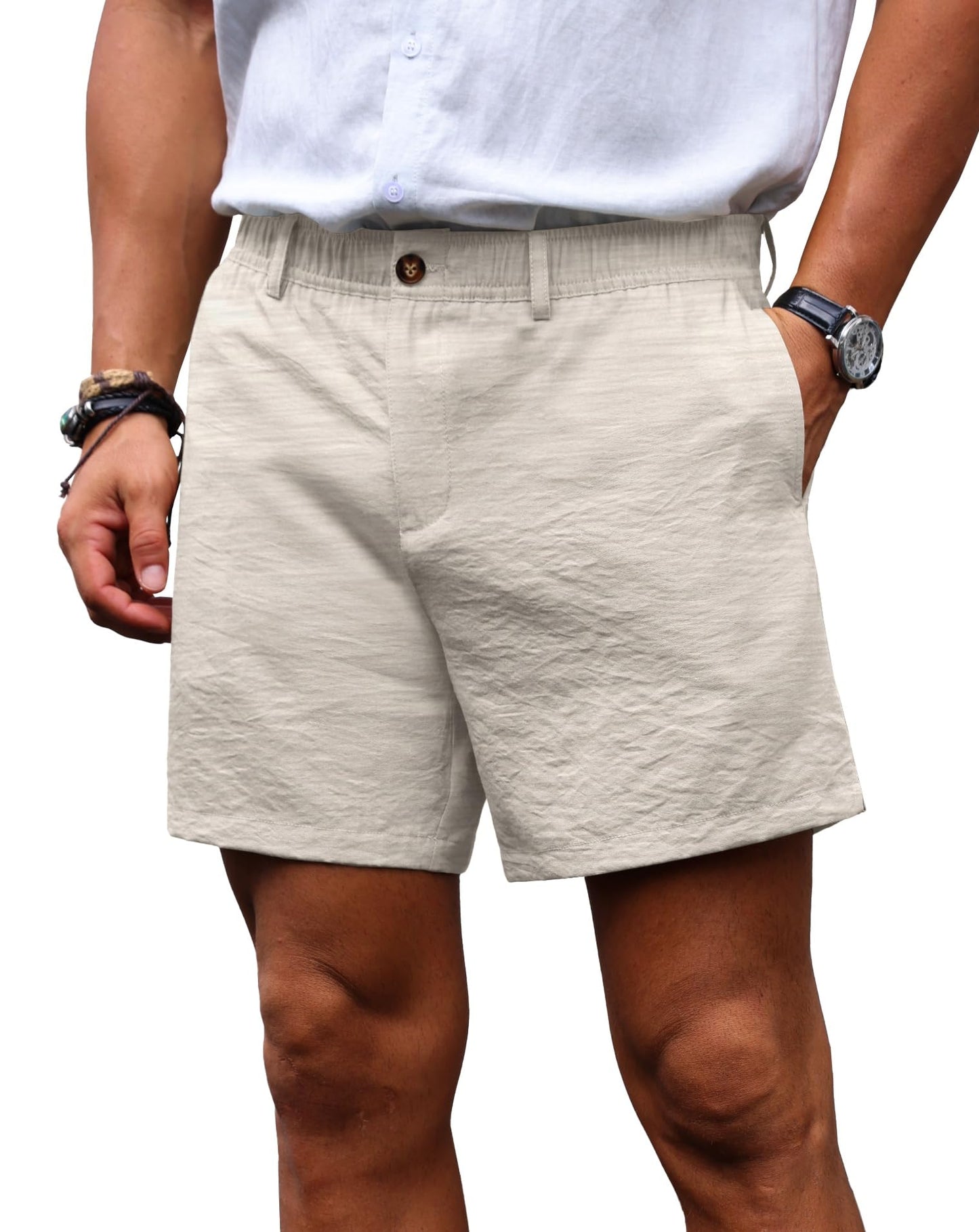 Sailwind Men’s 5.5" Linen Shorts Casual Summer Elastic Waist Lightweight Vacation Shorts with Pockets Daily Wear Outfit