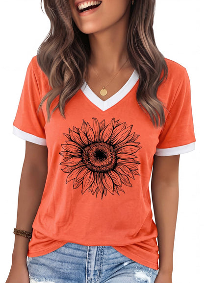 YEXIPO Womens T Shirts Graphic Tees Spring Short Sleeve V Neck Funny Letter Print Casual Loose Cute Summer Tops