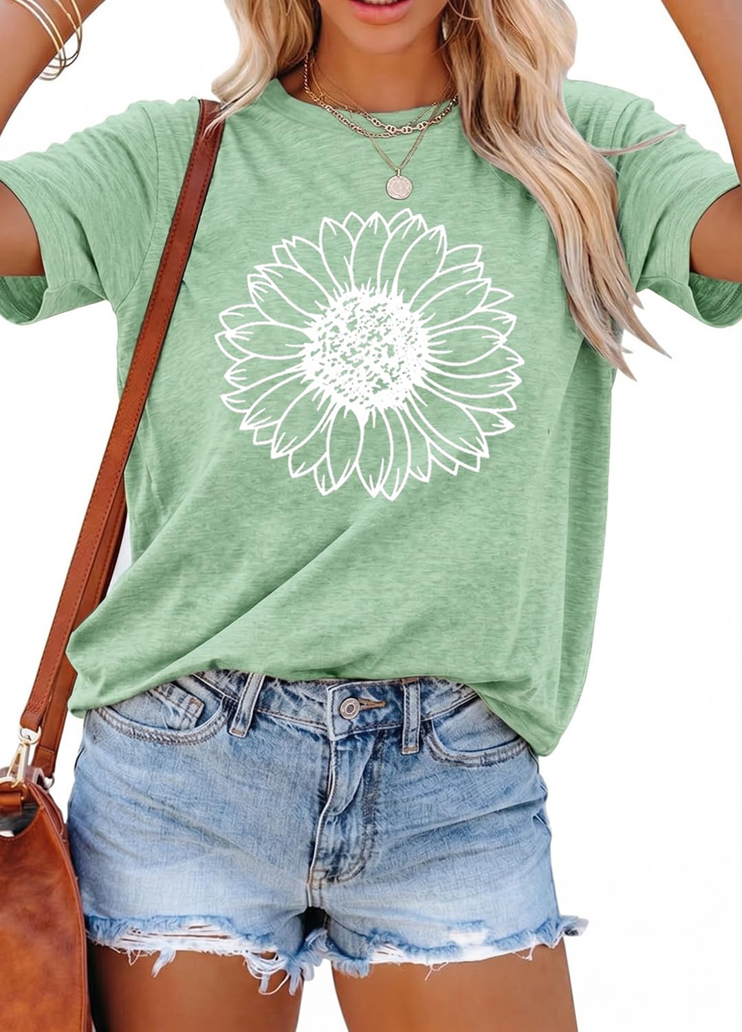 YEXIPO Womens Graphic Tees Short Sleeve Summer Tops Funny Letter Print Crew Neck Casual Loose Cute T Shirts