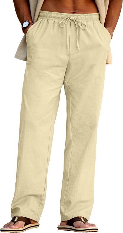 Sailwind Men's Casual Linen Pants Beach Summer Drawstring Elastic Waist Lightweight Pants