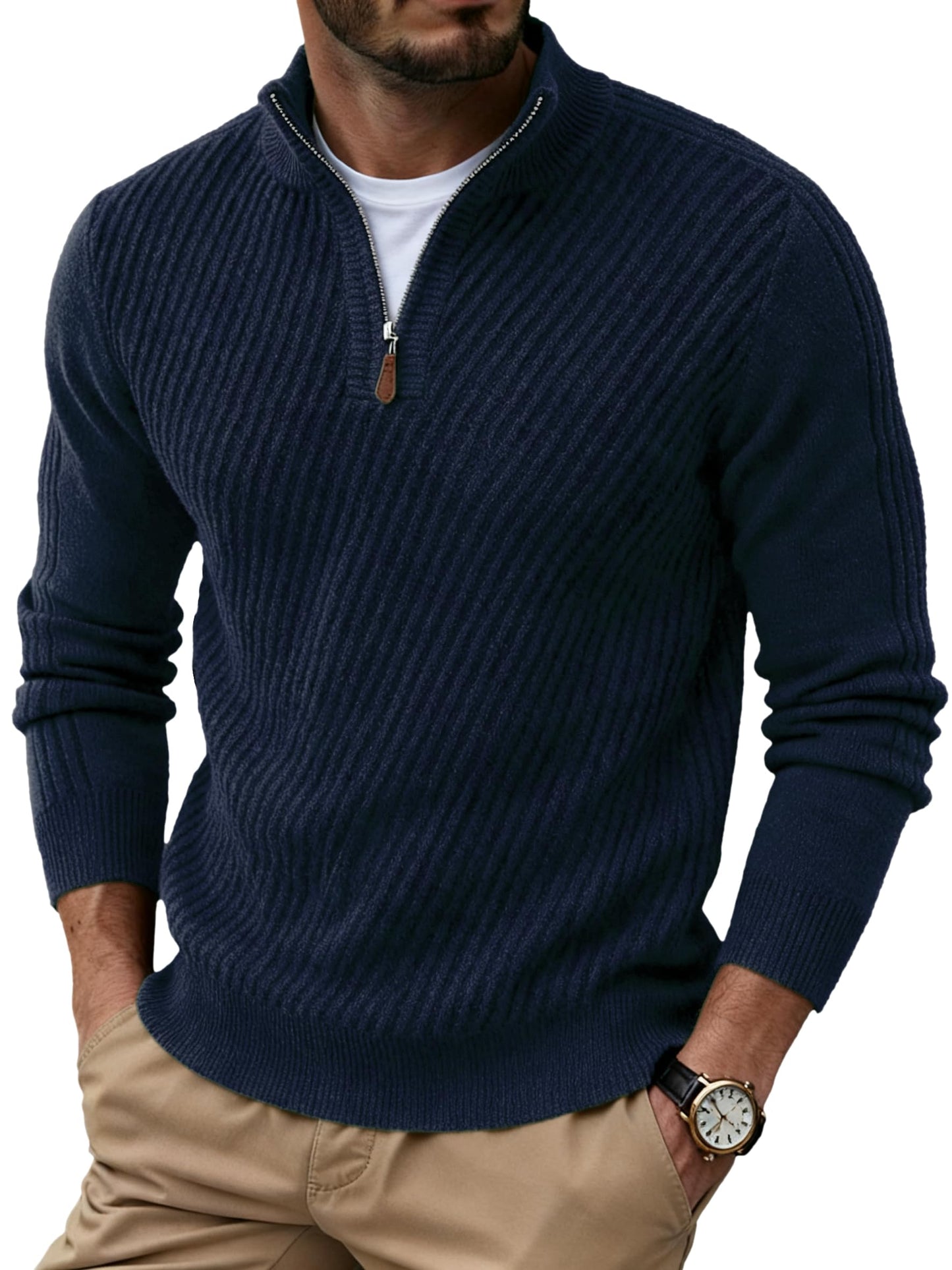 Sailwind Men's Quarter Zip Up Pullover Knit Texture Sweater Casual Long Sleeve Sweaters