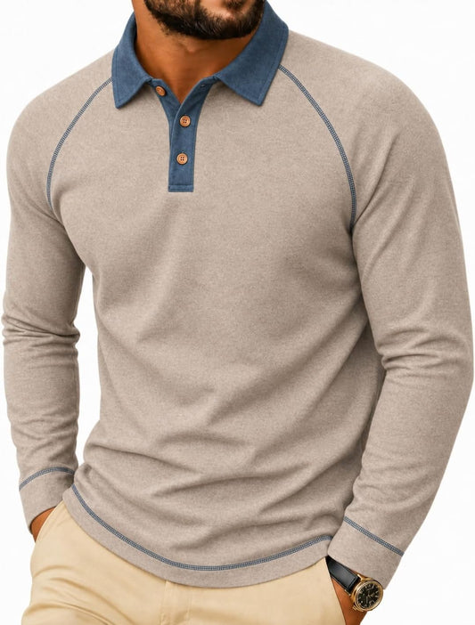 Sailwind Mens Long Sleeve Polo Shirts Fashion Casual Raglan Button Polo Tee Collared Golf Shirt