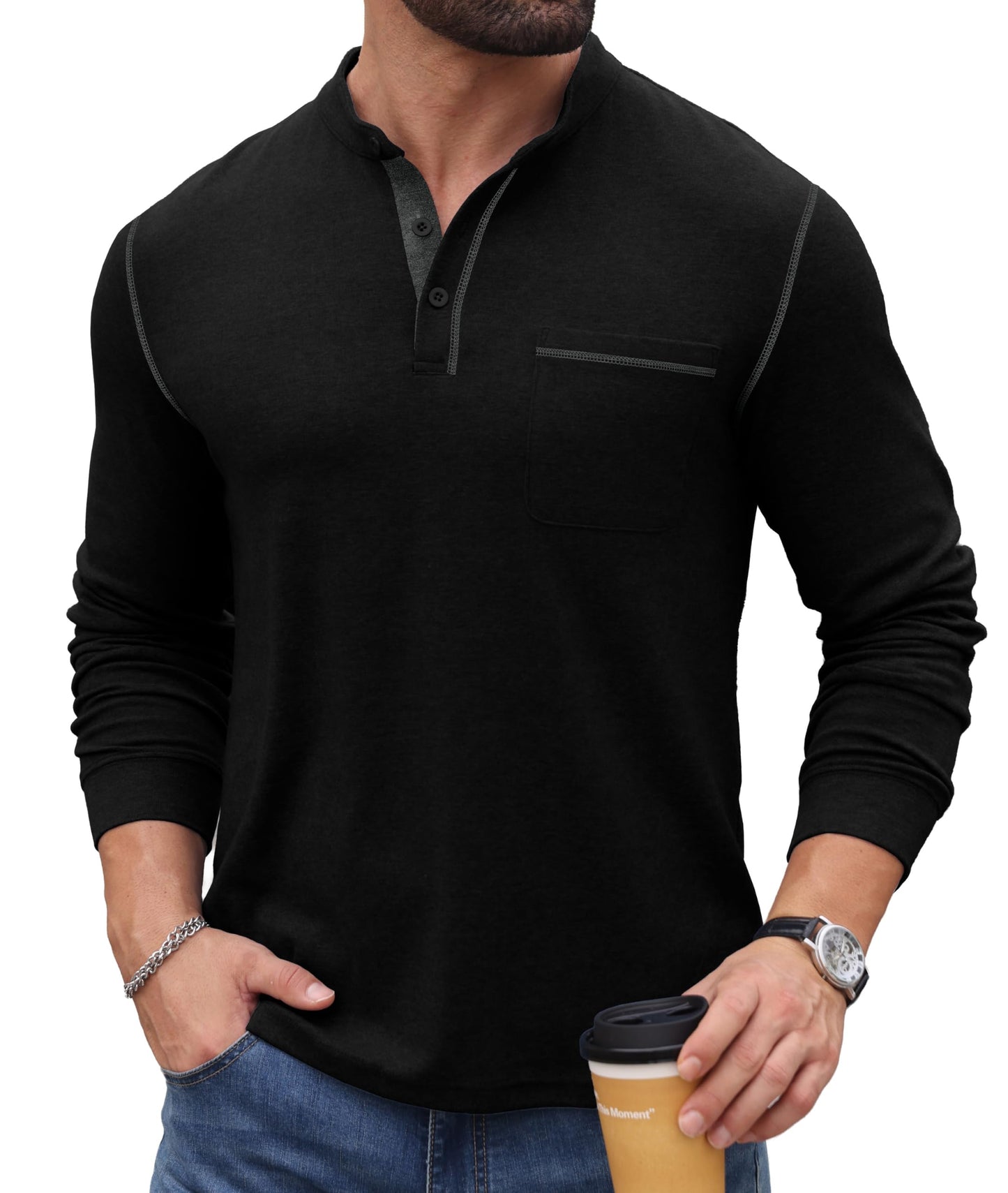 Sailwind Men's Henley Shirts Long Sleeve Button T-Shirt Casual Stylish Pullover Shirt with Pocket