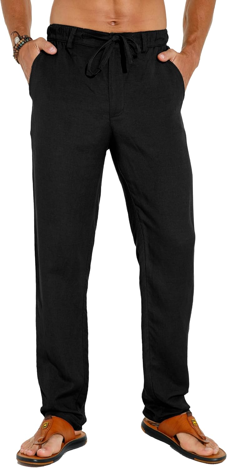 Sailwind Men's Summer Beach Linen Pants Casual Lightweight Elastic Waist Drawstring Loose Pants