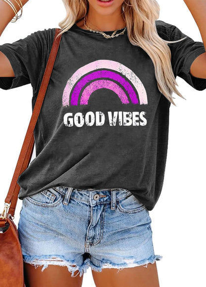 YEXIPO Womens Graphic Tees Short Sleeve Summer Tops Funny Letter Print Crew Neck Casual Loose Cute T Shirts