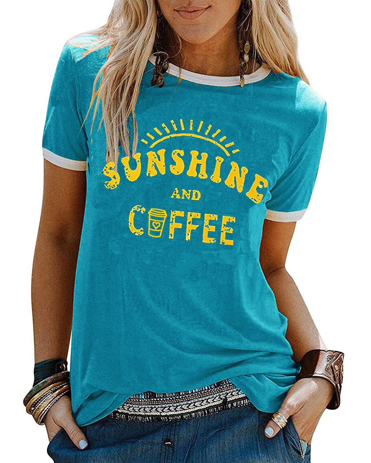 YEXIPO Graphic Tees for Women Short Sleeve Summer Tops Funny Letter Printed Loose Casual T Shirts