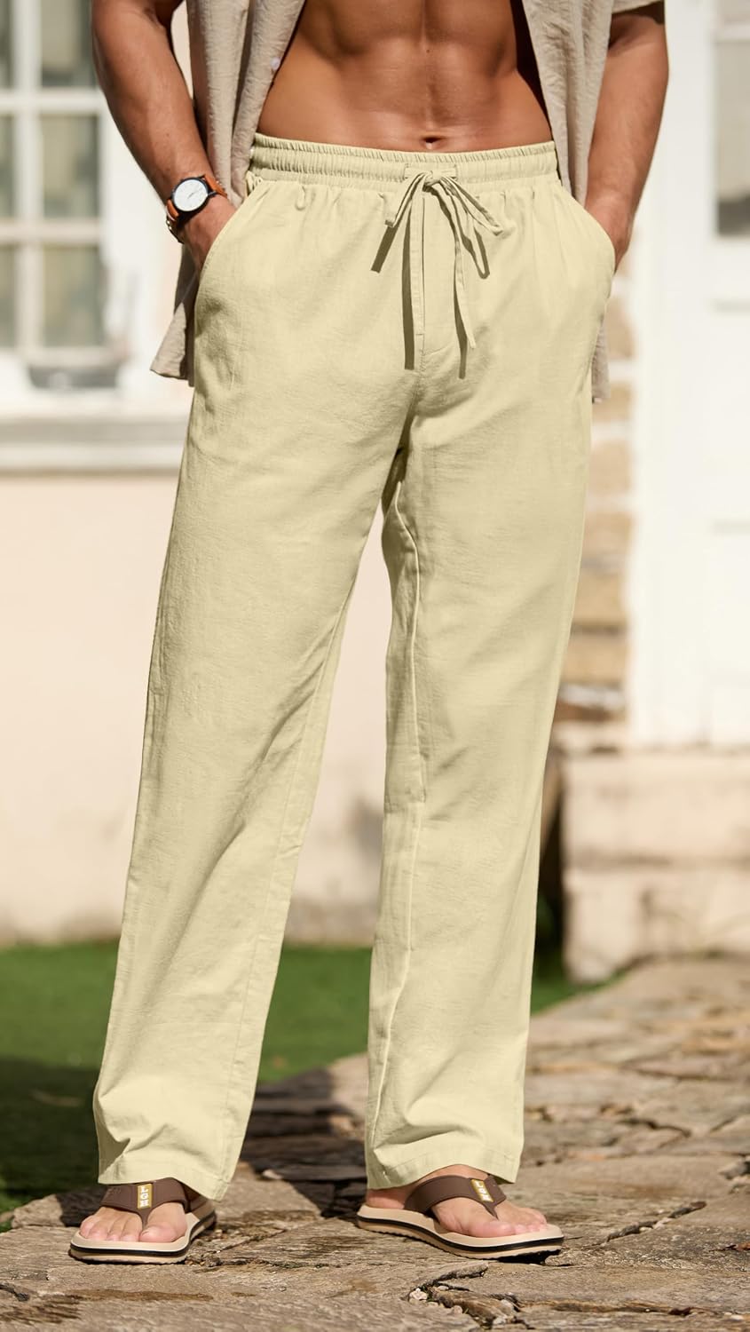 Sailwind Men's Casual Linen Pants Beach Summer Drawstring Elastic Waist Lightweight Pants