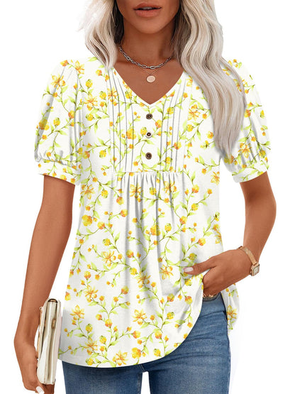 Findsweet Women's Summer Tunic Tops Casual Dressy Blouses Short Sleeve Shirts M-4XL