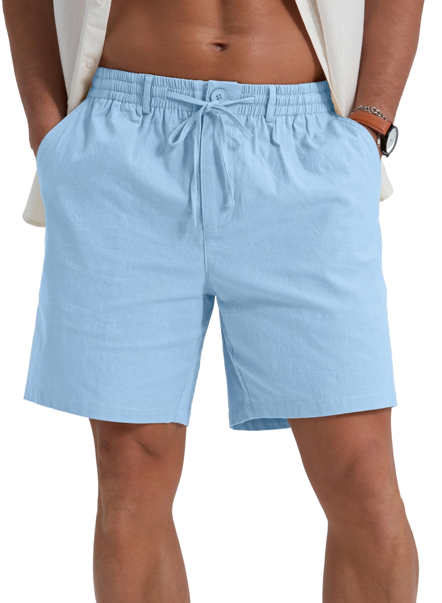 Sailwind Men's Linen Shorts 7" Casual Elastic Waist Drawstring Summer Beach Shorts