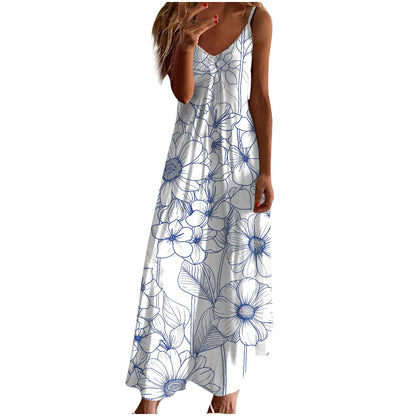 Ceboyel Women Floral Spaghetti Strap Sundress Casual Summer Long Maxi Dress Vneck Sexy Boho Dresses Trendy Beach Clothes