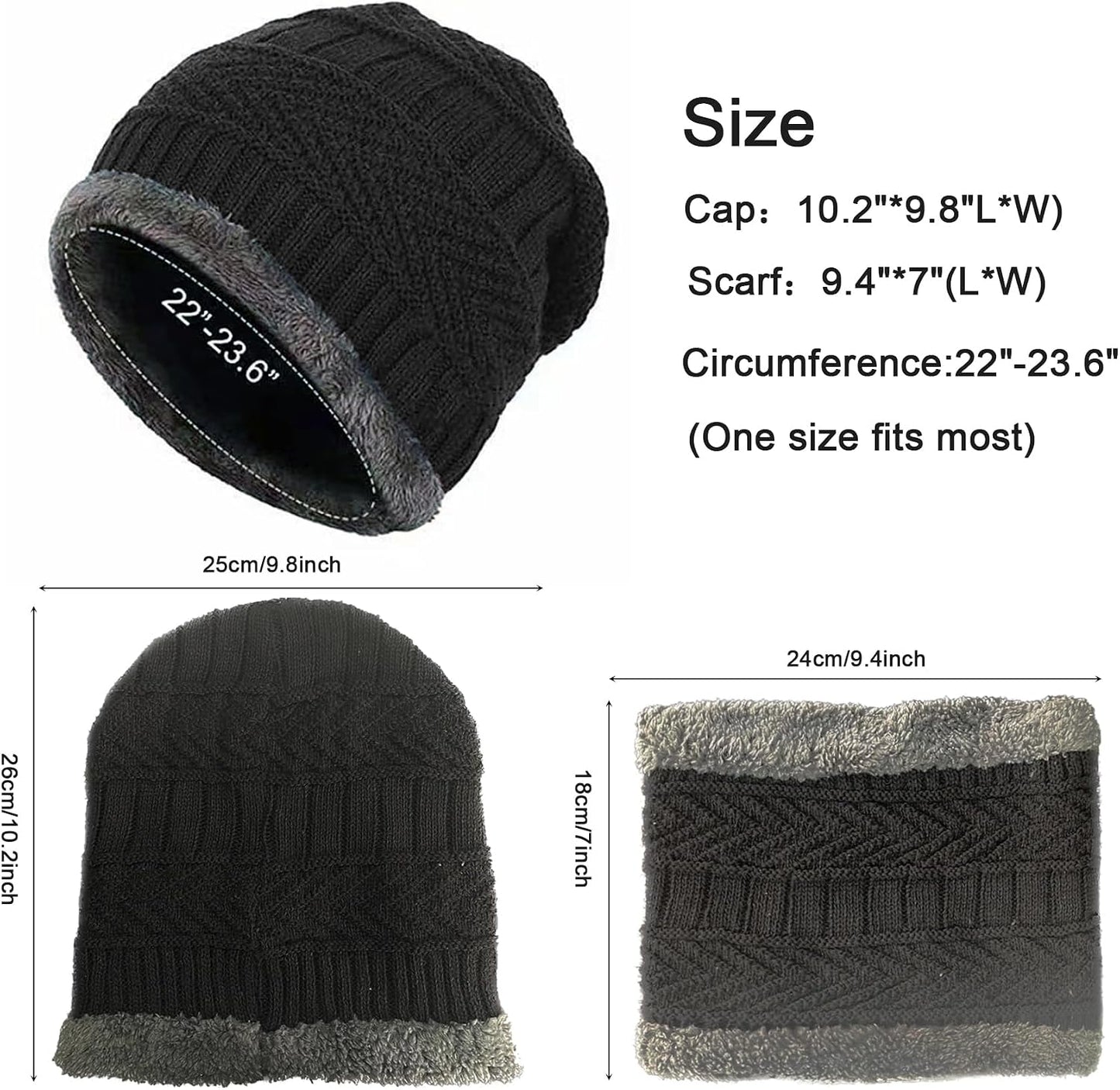 PFFY Warm Beanie Hat Scarf Set Knit Hats Thick Fleece Lined Winter Cap Neck Warmer for Men Women