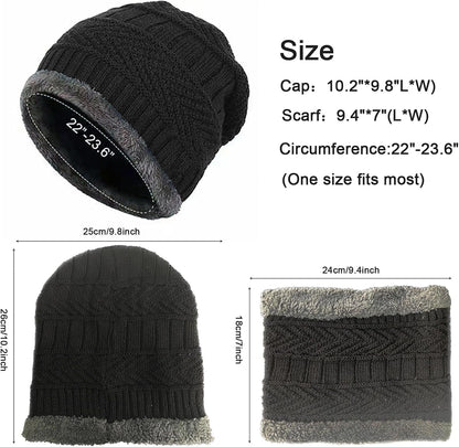 PFFY Warm Beanie Hat Scarf Set Knit Hats Thick Fleece Lined Winter Cap Neck Warmer for Men Women