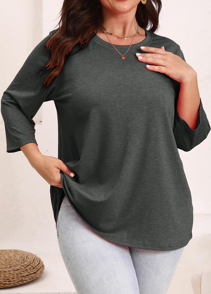 YEXIPO Womens Plus Size Tops 3/4 Sleeve Casual T Shirts Blouses Crew Neck Loose Fit Tunic Tops