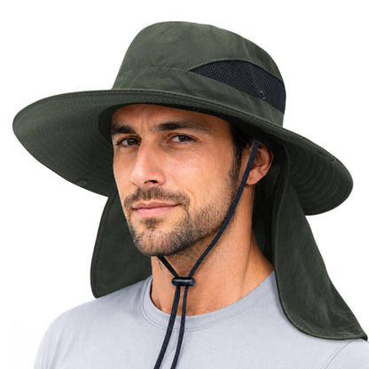 PFFY Sun Bucket Hats for Men Women Fishing Hat UV Protection Wide Brim Beach Safari Hat with Neck Flap
