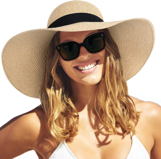 FURTALK Womens Sun Straw Hat Wide Brim Summer Hat Foldable Packable Floppy Beach Hats for Women