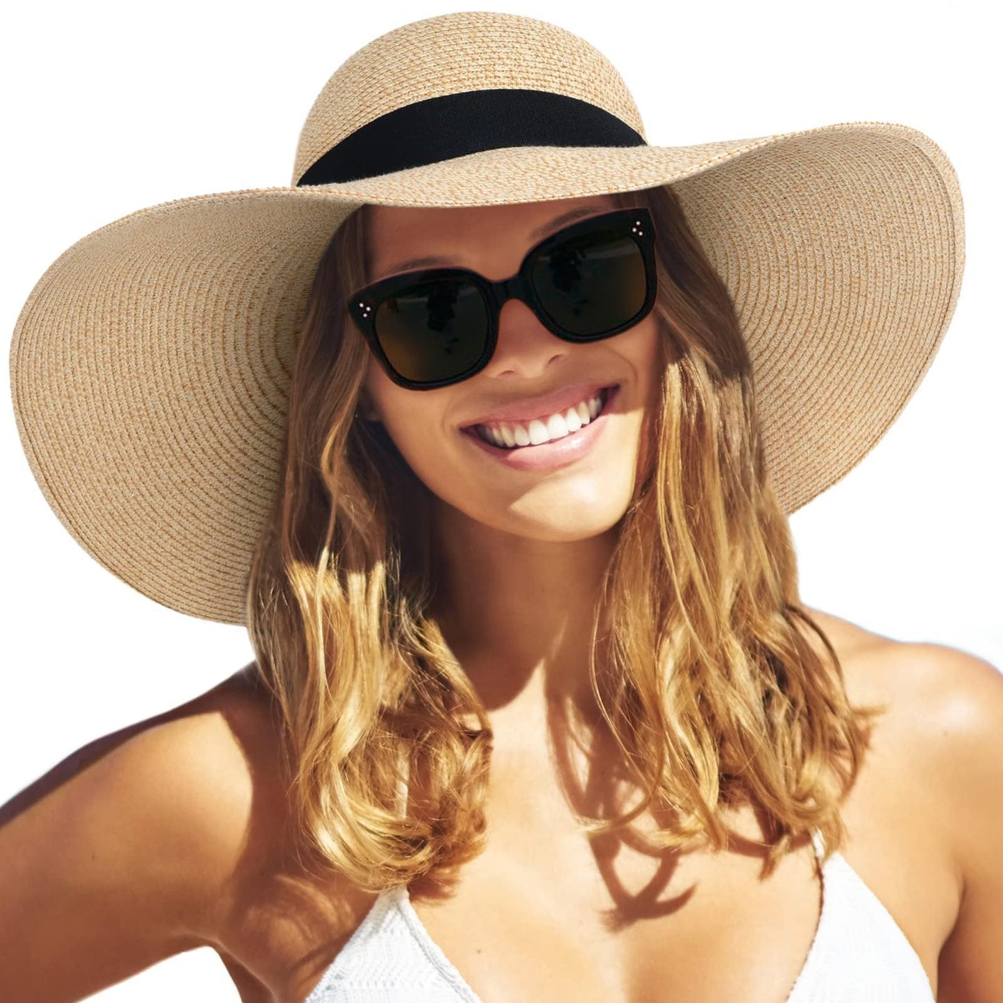 FURTALK Womens Sun Straw Hat Wide Brim Summer Hat Foldable Packable Floppy Beach Hats for Women