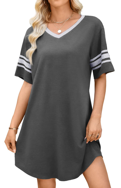WEACZZY Women's Sleep Shirt Short Sleeve Nightgown Loose Fit Breathable | Crew Neck, Soft Polyester Blend Sleepwear, Solid Colors Floral Prints, Pajama Dress, Loungewear, House Casual Daily Wear