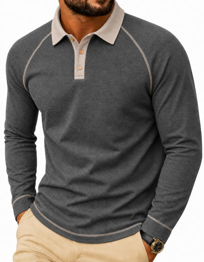Sailwind Mens Long Sleeve Polo Shirts Fashion Casual Raglan Button Polo Tee Collared Golf Shirt