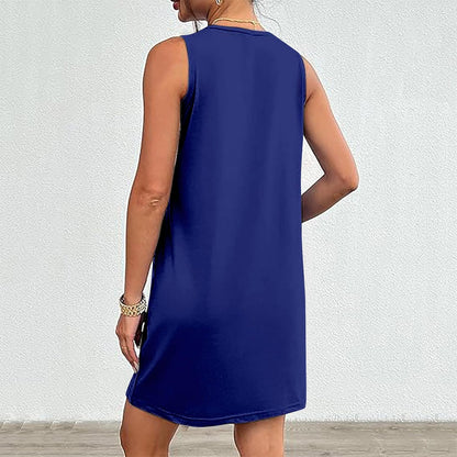 Summer Dresses for Women Beach Tshirt Sundress Baggy Sleeveless Tank Dress with Pocket, Solid Loose Cami Sun Dress