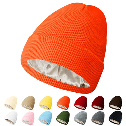 PFFY Womens Satin Lined Beanie Hat Silk Lining Winter Hats Beanies for Women Soft Slouchy Beanie Skull Cap