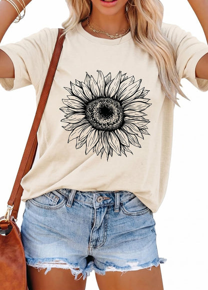 YEXIPO Womens Graphic Tees Short Sleeve Summer Tops Funny Letter Print Crew Neck Casual Loose Cute T Shirts