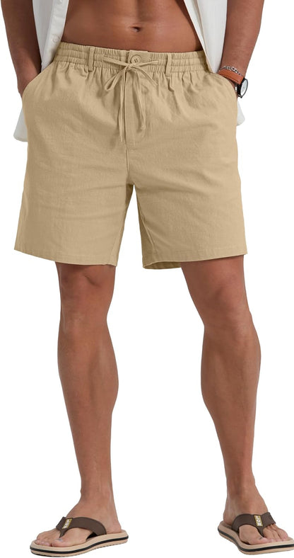 Sailwind Men's Linen Shorts 7" Casual Elastic Waist Drawstring Summer Beach Shorts