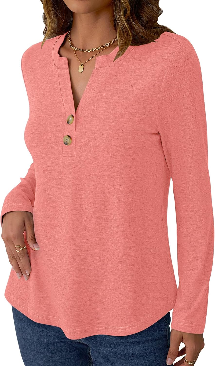 GKBK Womens Long Sleeve Tops Fall Clothing V Neck Casual Shirts Button Dressy Trendy Blouses Loose Fit Tunic
