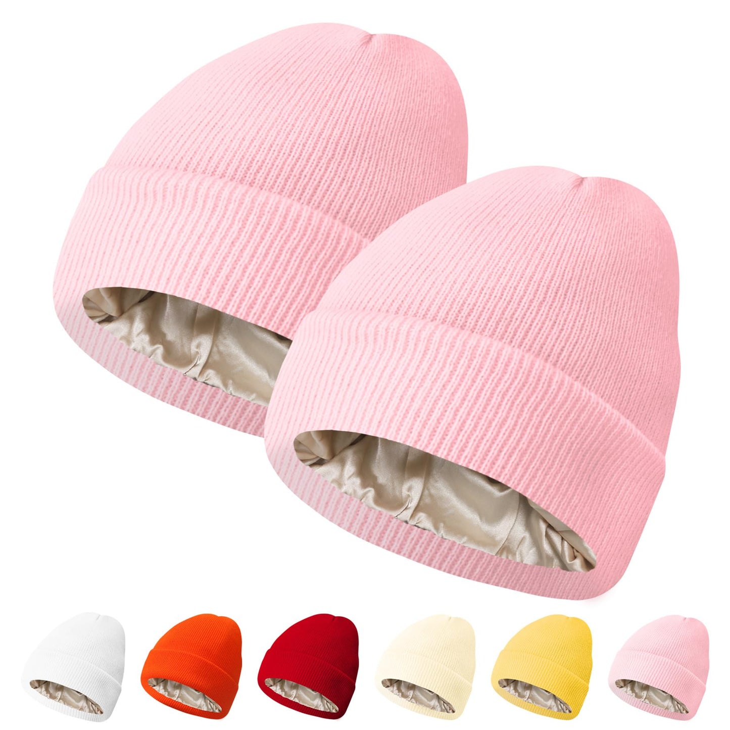 PFFY Womens Satin Lined Beanie Hat Silk Lining Winter Hats Beanies for Women Soft Slouchy Beanie Skull Cap