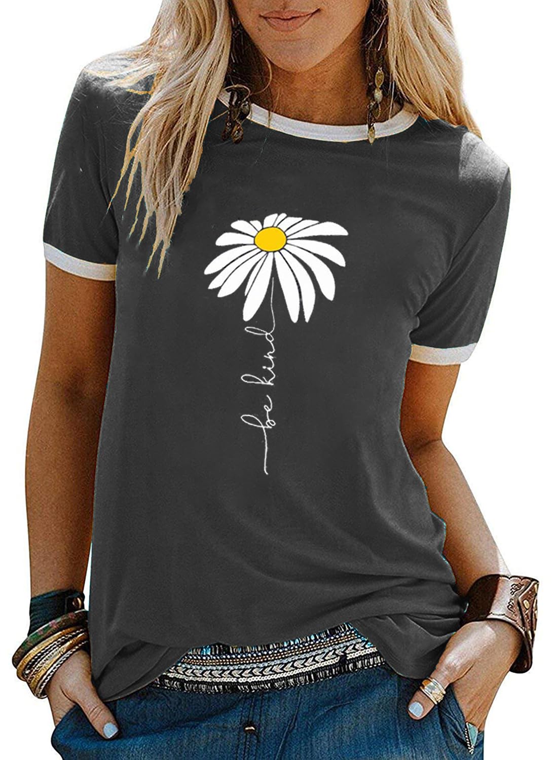 YEXIPO Graphic Tees for Women Short Sleeve Summer Tops Funny Letter Printed Loose Casual T Shirts