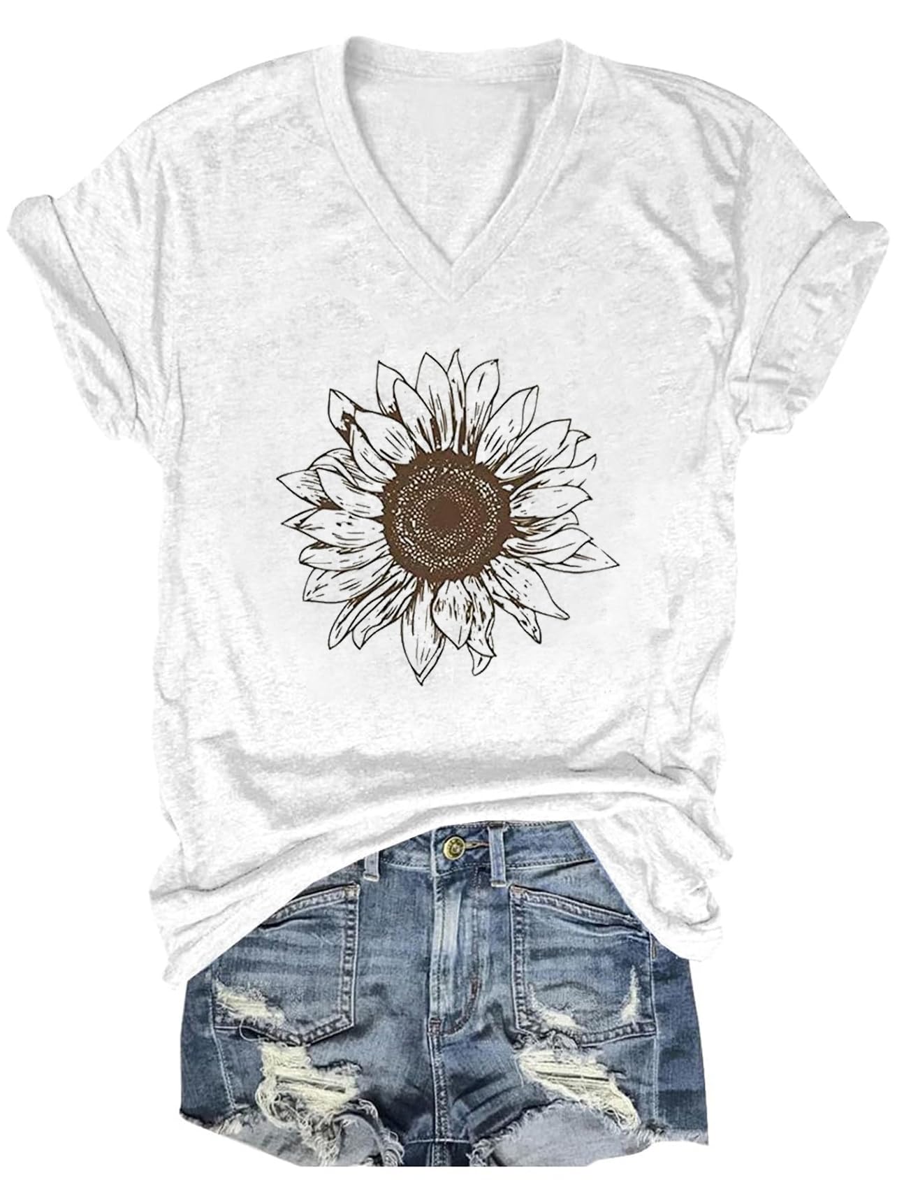 Women's T-Shirts V-Neck Dragonfly Tee Cute Summer Graphic Shirts Vintage Boho Flowers Short Sleeve T Shirt