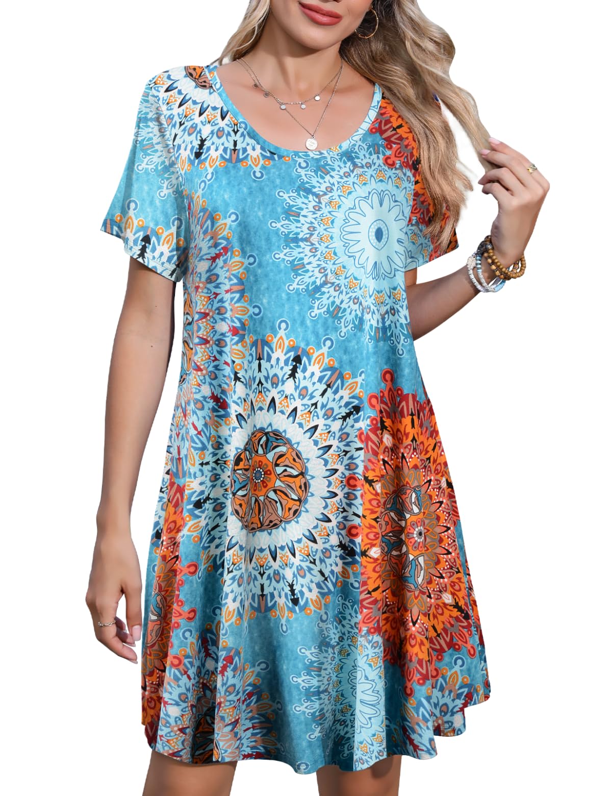 JollieLovin Plus Size Summer T-Shirt Casual Dresses for Curvy Women Flowy Swing
