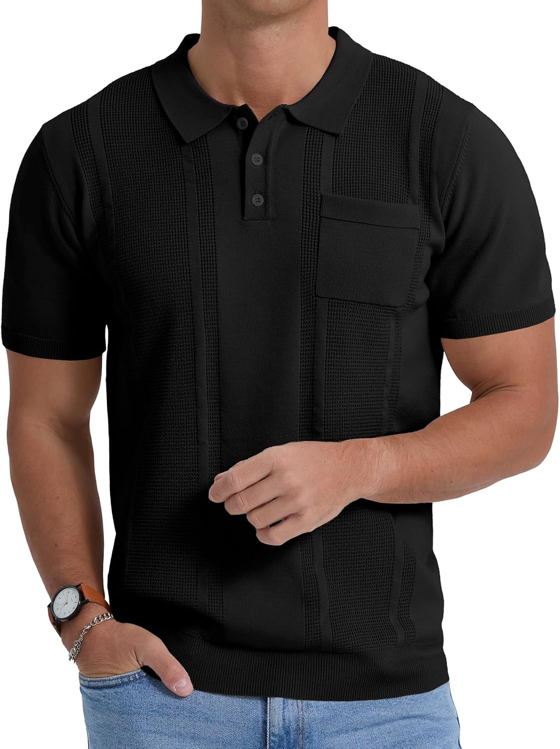 Sailwind Mens Textured Knit Polo Shirts Short Sleeve Summer Collared T Shirt with Pocket