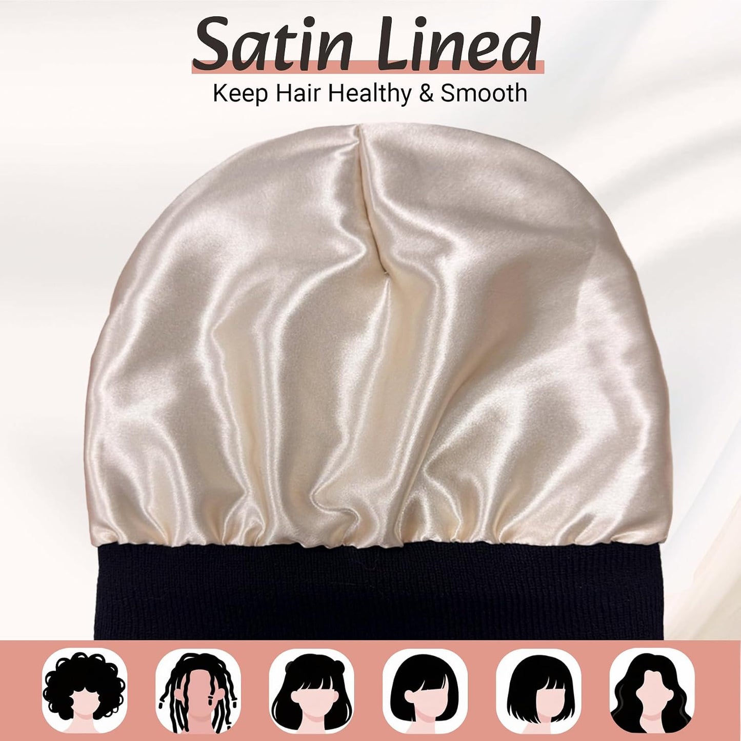 PFFY Satin Lined Beanie for Women Silk Lining Soft Winter Hats Reduce Frizz Knit Beanies Warm Skull Cap
