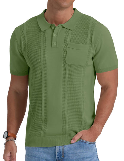 Sailwind Mens Textured Knit Polo Shirts Short Sleeve Summer Collared T Shirt with Pocket