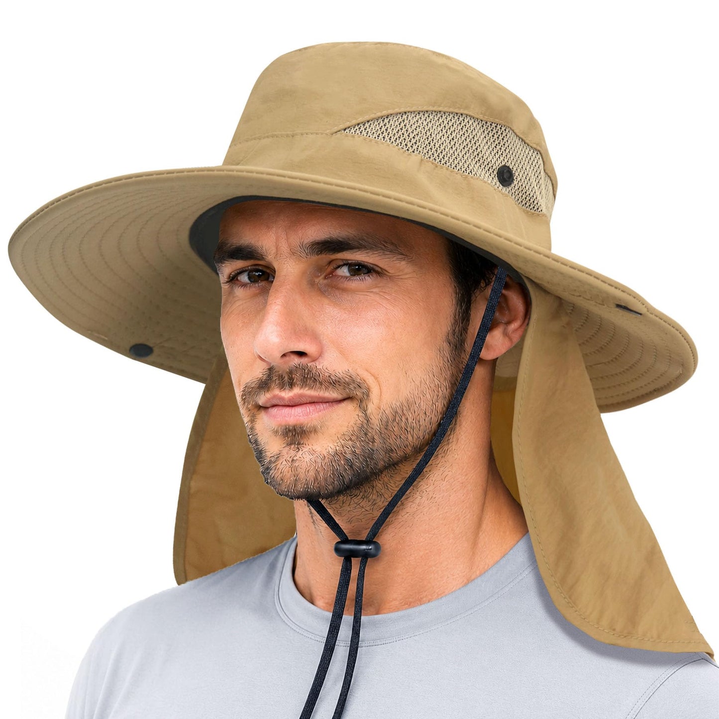 PFFY Sun Bucket Hats for Men Women Fishing Hat UV Protection Wide Brim Beach Safari Hat with Neck Flap