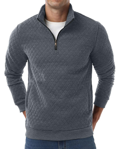 Sailwind Mens Quarter Zip Sweatshirt Long Sleeve Quilted Pullover Casual Mock Neck Polo Sweater