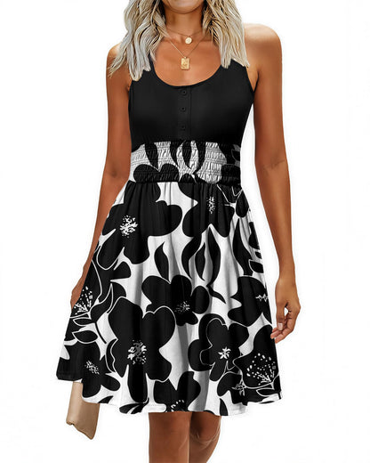 Summer Dresses for Women Casual Sleeveless Sundresses Elastic Waist Mini Sun Dress
