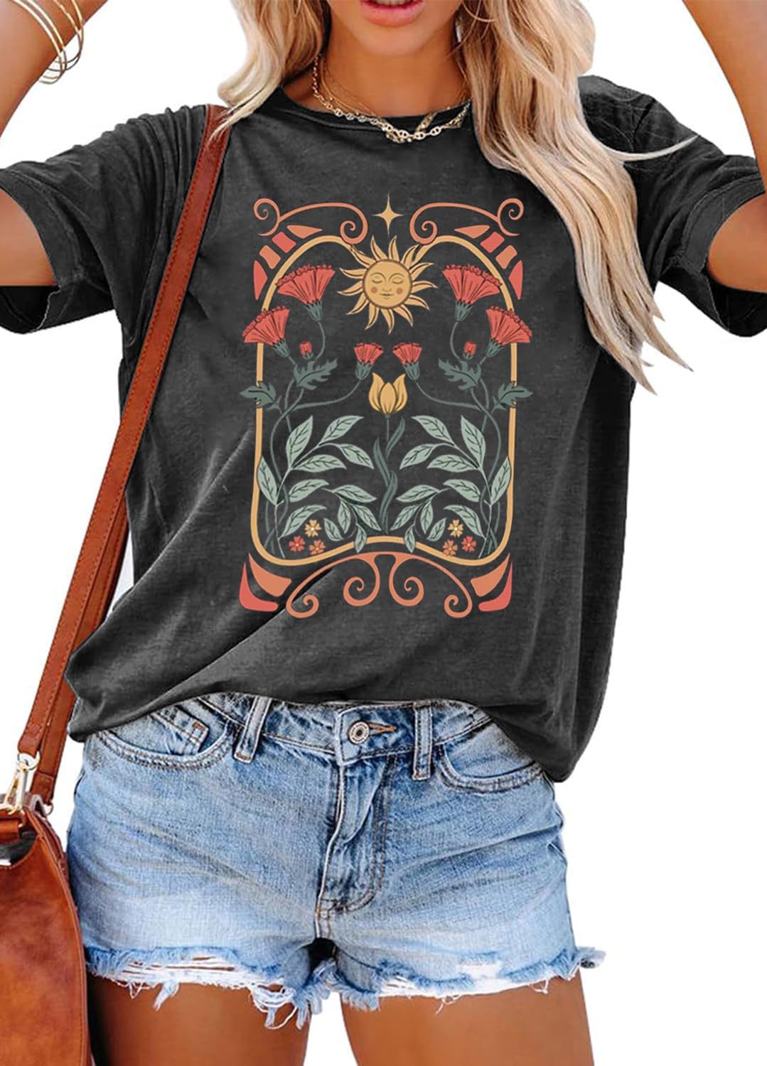 YEXIPO Womens Graphic Tees Short Sleeve Summer Tops Funny Letter Print Crew Neck Casual Loose Cute T Shirts