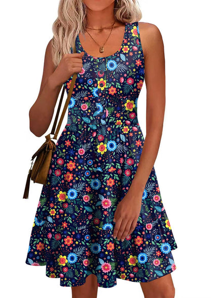 Summer Dresses for Women Casual Sleeveless Sundresses Elastic Waist Mini Sun Dress