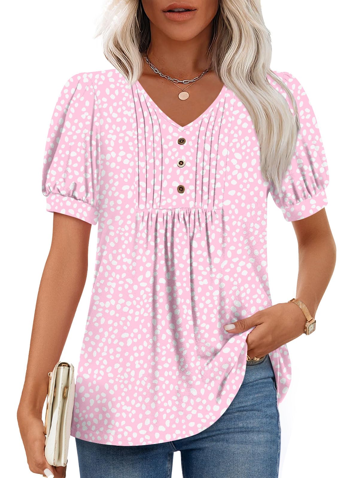 Findsweet Women's Summer Tunic Tops Casual Dressy Blouses Short Sleeve Shirts M-4XL