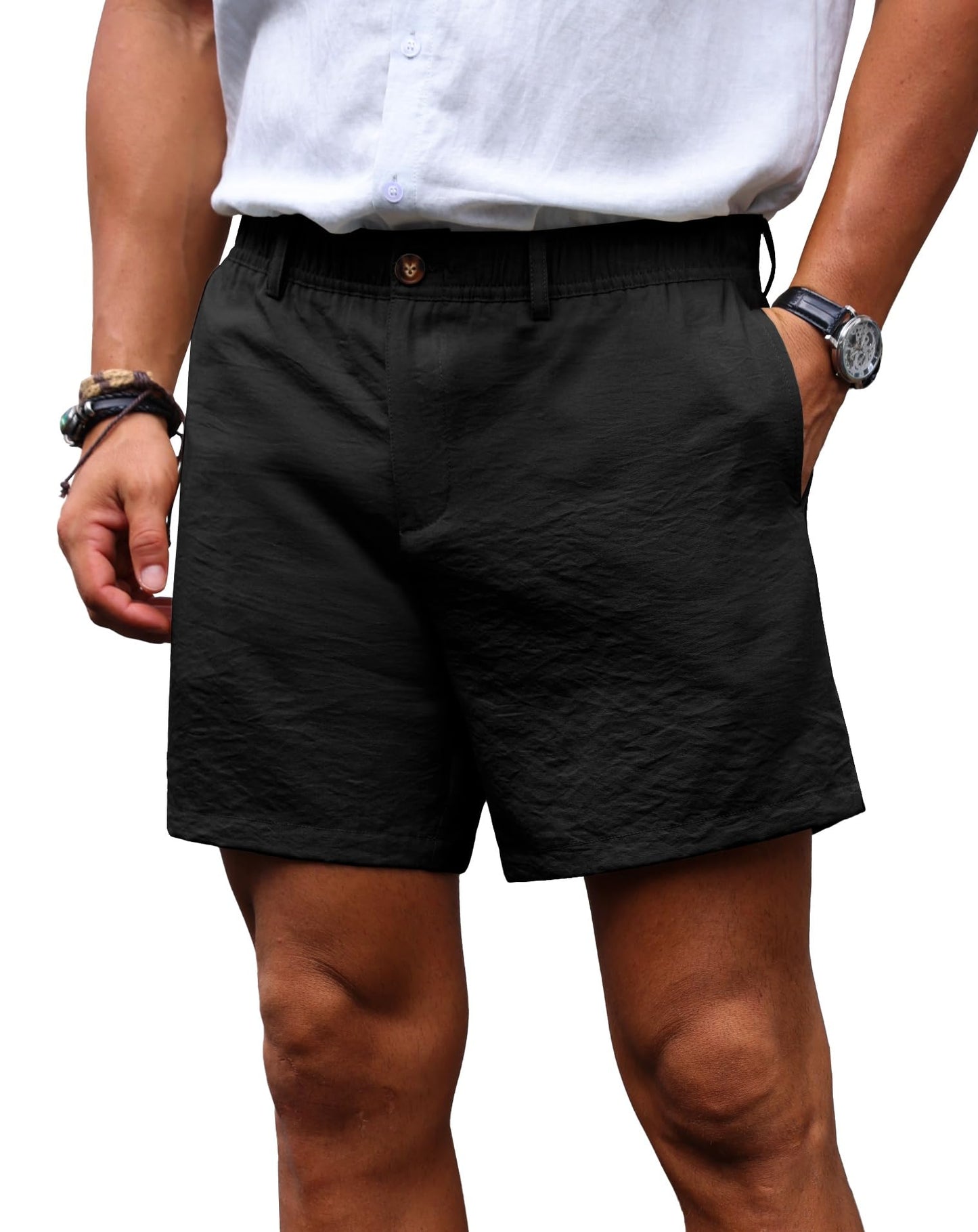 Sailwind Men’s 5.5" Linen Shorts Casual Summer Elastic Waist Lightweight Vacation Shorts with Pockets Daily Wear Outfit