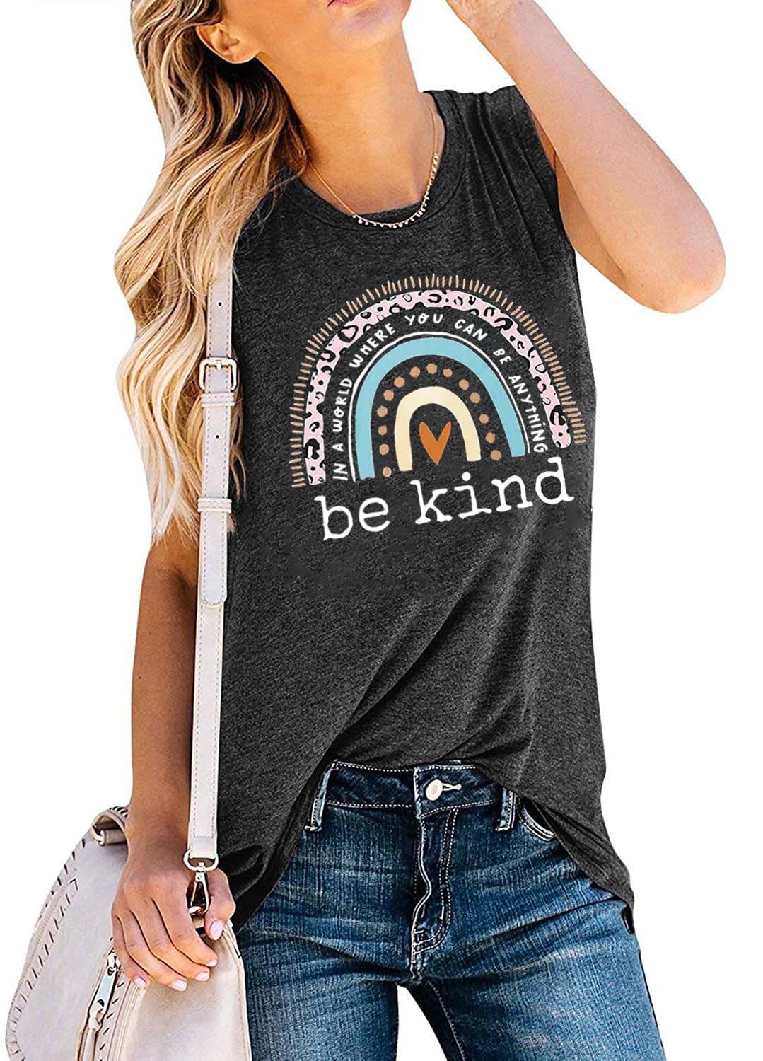 YEXIPO Womens Tank Tops Summer Sleeveless T Shirts Casual Loose Letter Printed Graphic Tees Blouses