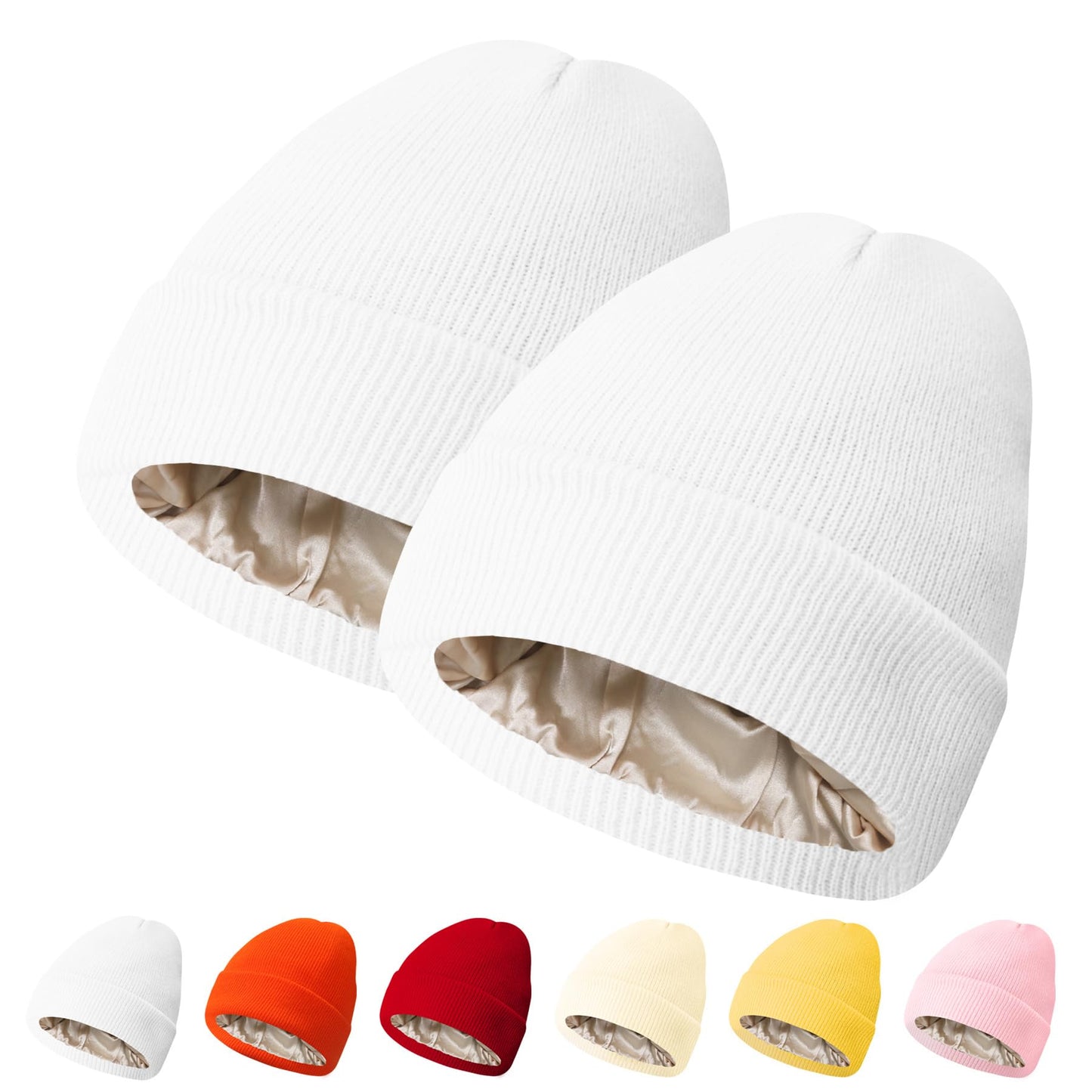 PFFY Womens Satin Lined Beanie Hat Silk Lining Winter Hats Beanies for Women Soft Slouchy Beanie Skull Cap