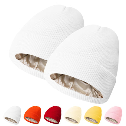 PFFY Womens Satin Lined Beanie Hat Silk Lining Winter Hats Beanies for Women Soft Slouchy Beanie Skull Cap