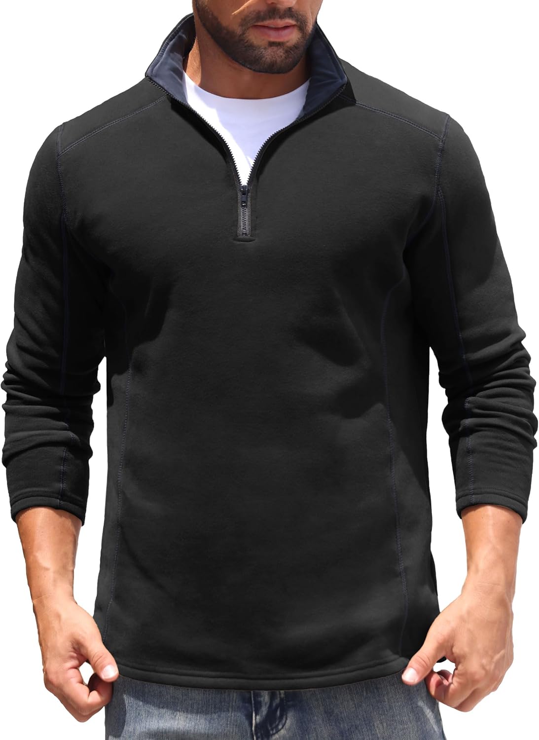 Sailwind Mens Quarter Zip Sweatshirt Fleece Long Sleeve Pullover Casual Mock Neck Polo Sweater