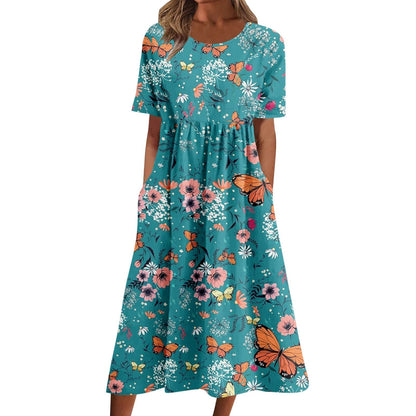 fartey Tshirt Dress for Women 2026 Casual Plus Size Summer Midi Dress Boho Floral Print Loose Flowy Long Dresses with Pockets