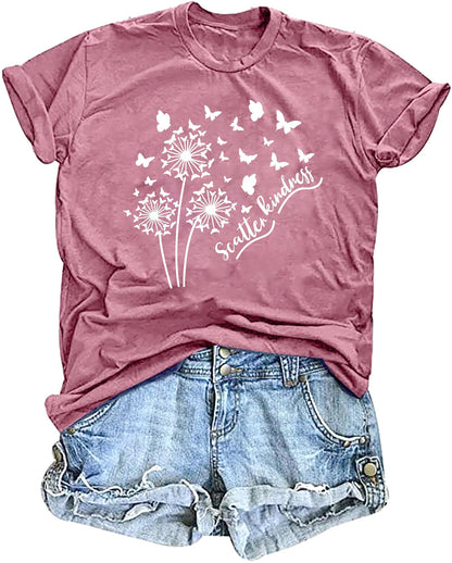 Women's Vintage Floral T Shirt Boho Wildflower Graphic Loose Tees Short Sleeve Casual Tops
