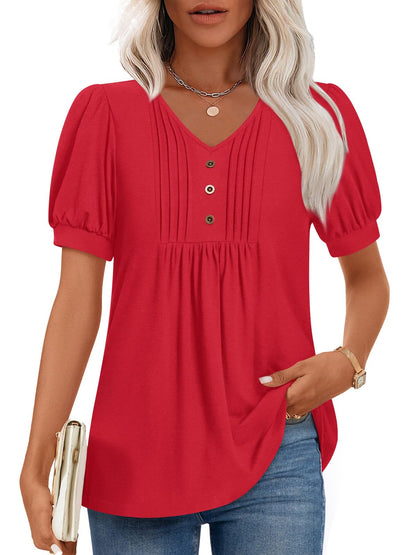 Findsweet Women's Summer Tunic Tops Casual Dressy Blouses Short Sleeve Shirts M-4XL