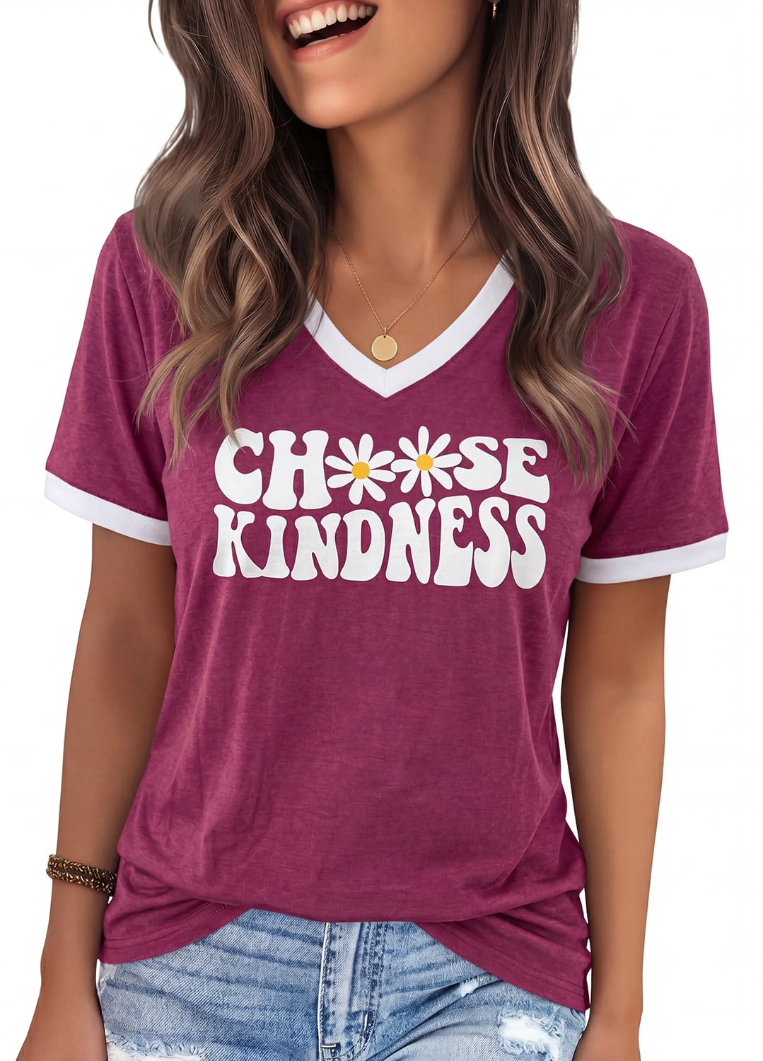 YEXIPO Womens T Shirts Graphic Tees Spring Short Sleeve V Neck Funny Letter Print Casual Loose Cute Summer Tops