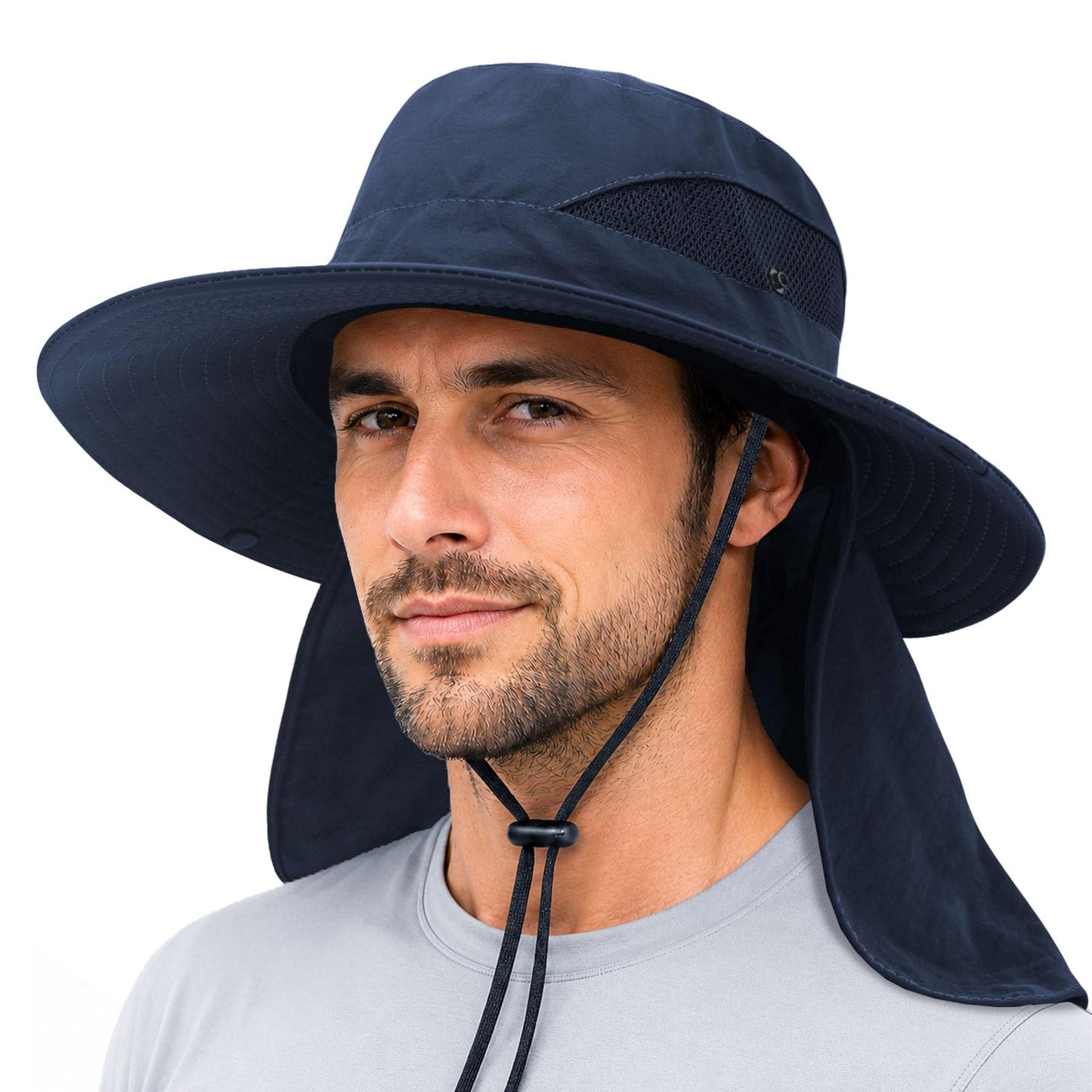 PFFY Sun Bucket Hats for Men Women Fishing Hat UV Protection Wide Brim Beach Safari Hat with Neck Flap